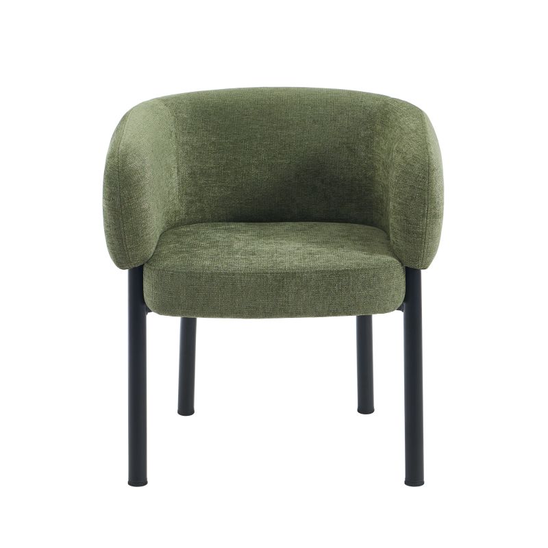 Fauteuil de table ABELIA velours tramé vert et pieds métal noir