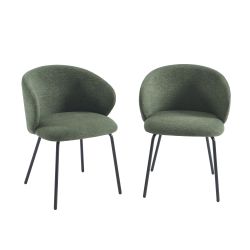 Lot de 2 chaises CASSIE tissu chenille vert et pieds métal noir