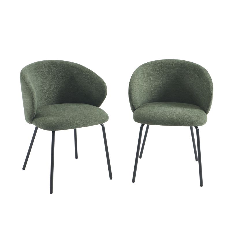 Lot de 2 chaises CASSIE tissu chenille vert et pieds métal noir