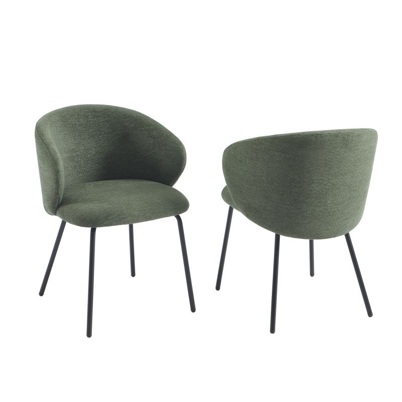 Lot de 2 chaises CASSIE tissu chenille vert et pieds métal noir