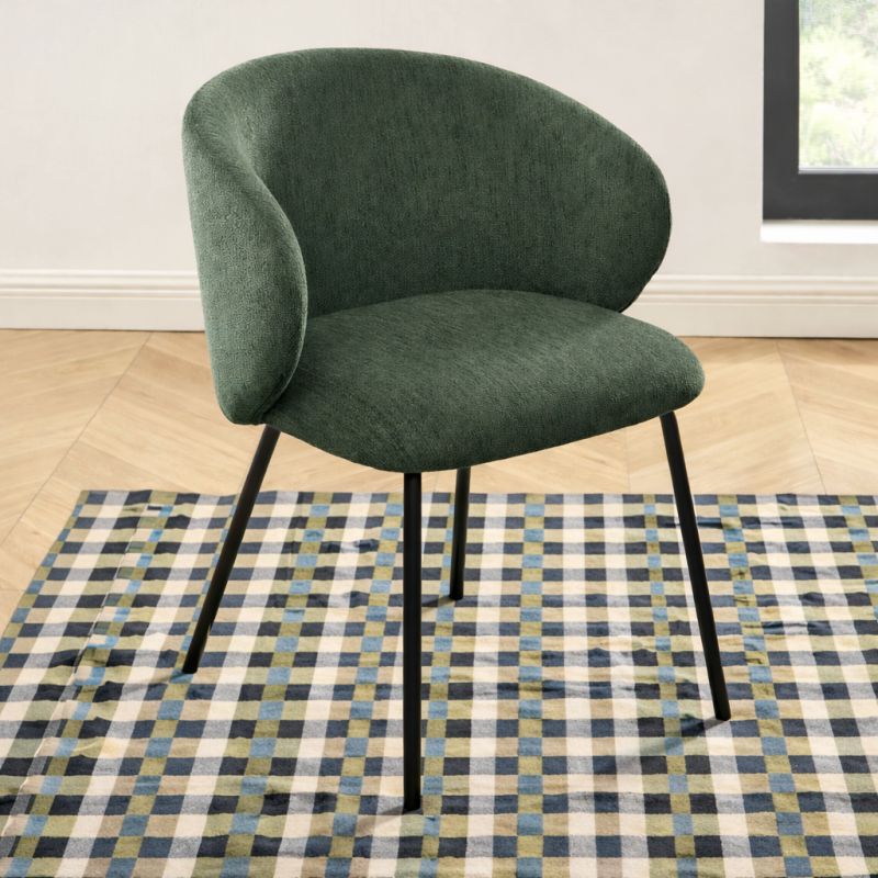 Lot de 2 chaises CASSIE tissu chenille vert et pieds métal noir