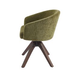 Fauteuil de table PAOLA tissu chenille vert pied chêne massif