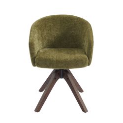 Fauteuil de table PAOLA tissu chenille vert pied chêne massif