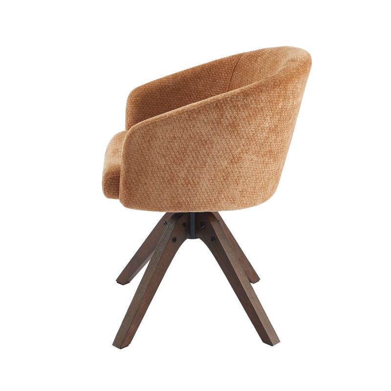 Fauteuil de table PAOLA tissu chenille terracotta pied chêne massif