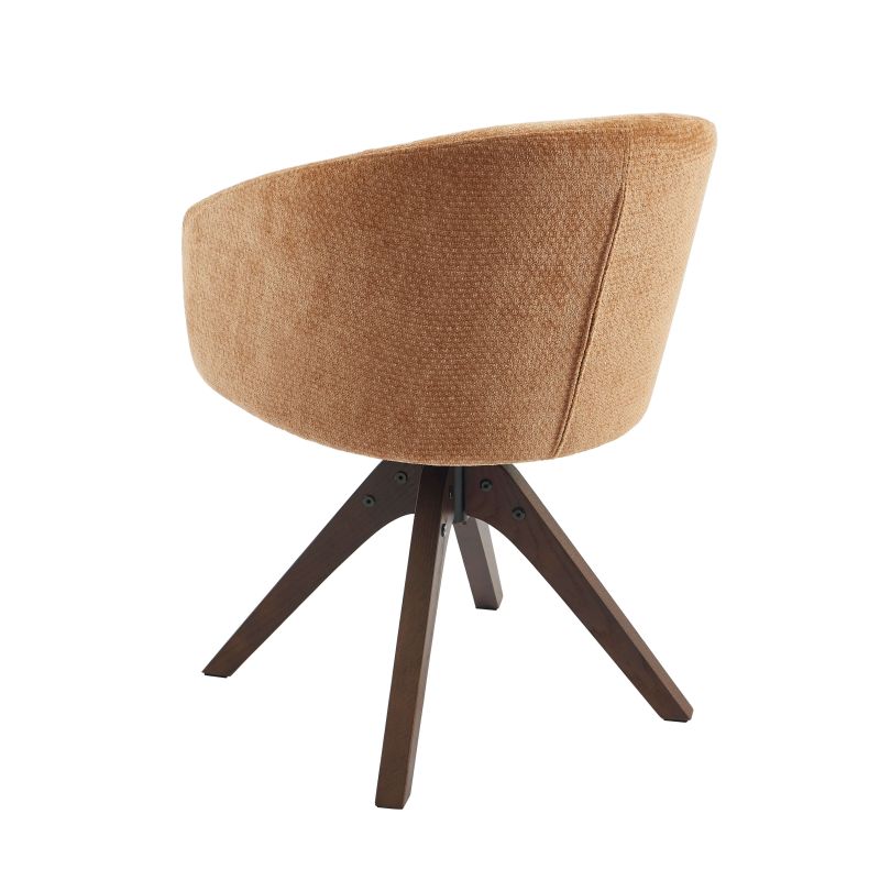 Fauteuil de table PAOLA tissu chenille terracotta pied chêne massif