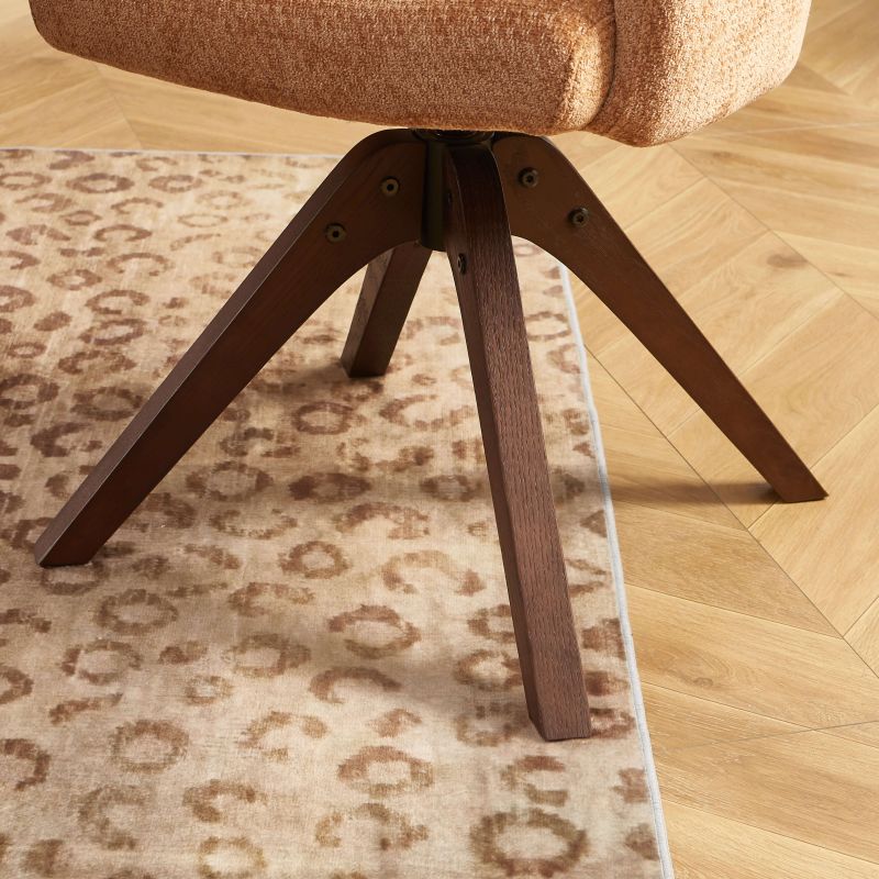 Fauteuil de table PAOLA tissu chenille terracotta pied chêne massif