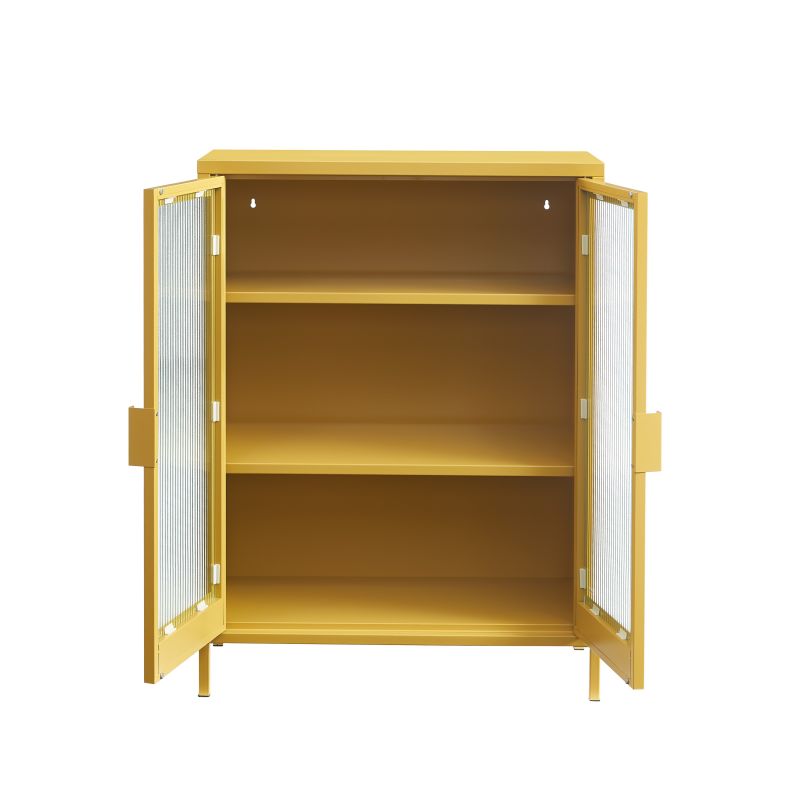 Buffet PANTONE jaune moutarde portes en verre cannelé 75cm
