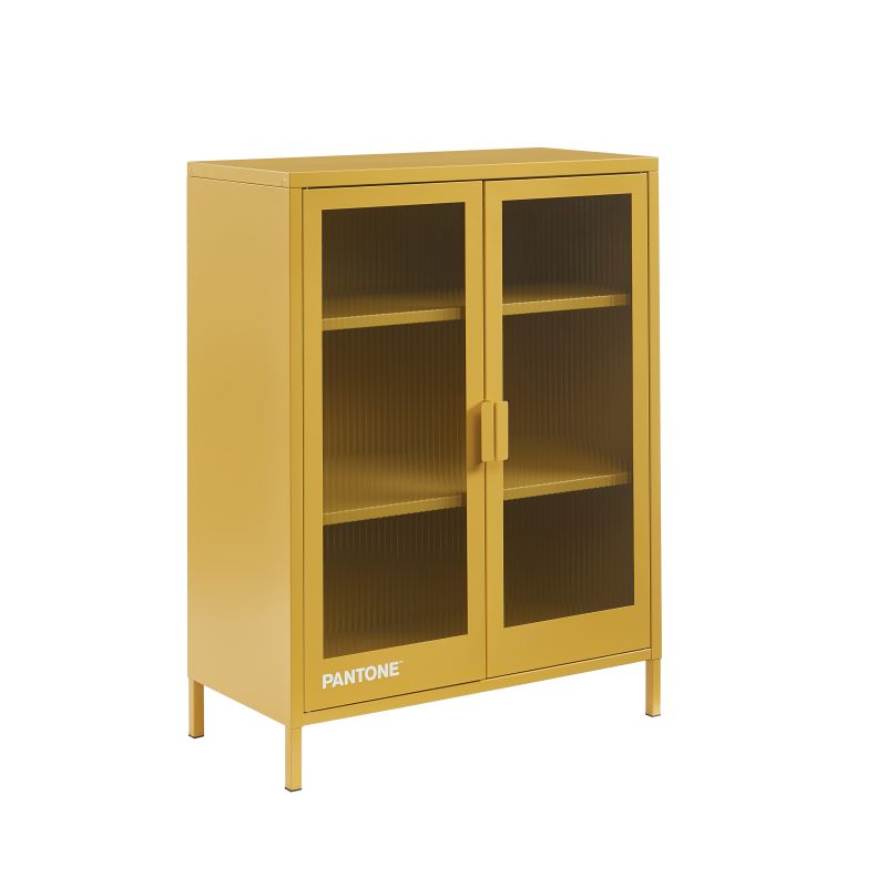 Buffet PANTONE jaune moutarde portes en verre cannelé 75cm