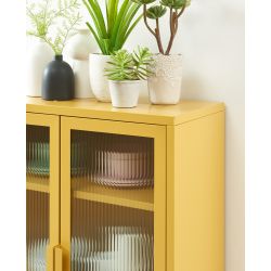 Buffet PANTONE jaune moutarde portes en verre cannelé 75cm