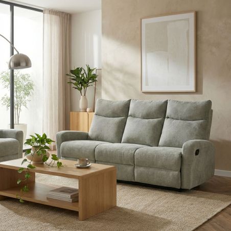 Canapé relax manuel ANTARES 3 places tissu vert