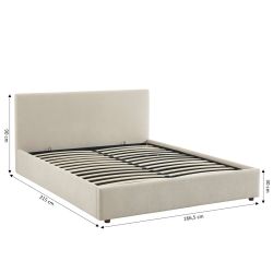 Lit coffre VANIA 160x200 tissu beige sommier inclus