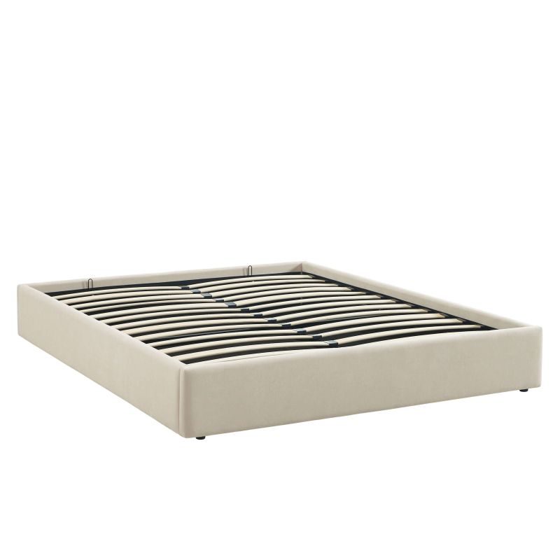 Lit coffre IVY en tissu beige 160 x 200 cm sommier inclus