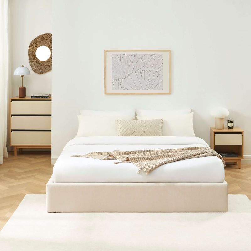 Lit coffre IVY en tissu beige 160 x 200 cm sommier inclus