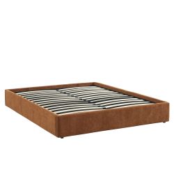 Lit coffre IVY 160x200 tissu marron sommier inclus