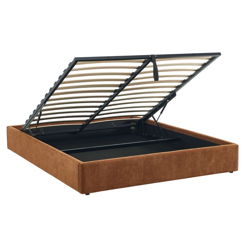 Lit coffre IVY 160x200 tissu marron sommier inclus