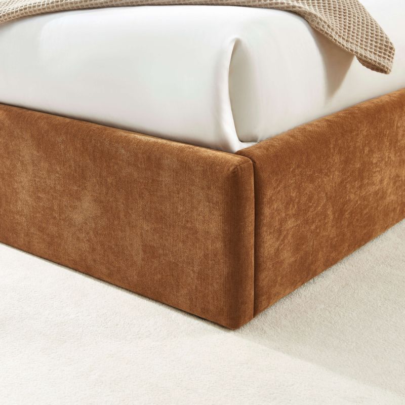 Lit coffre IVY 160x200 tissu marron sommier inclus