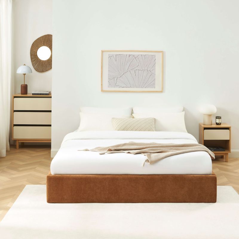 Lit coffre IVY 160x200 tissu marron sommier inclus