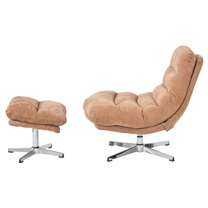 Fauteuil rotatif THEMIS 1 place + repose-pieds tissu terracotta