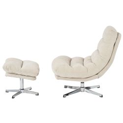 Fauteuil rotatif THEMIS 1 place + repose-pieds tissu blanc