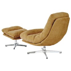 Fauteuil rotatif THEMIS 1 place + repose-pieds tissu jaune moutarde