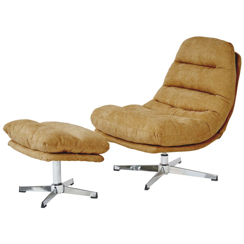 Fauteuil rotatif THEMIS 1 place + repose-pieds tissu jaune moutarde