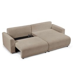 Canapé d'angle convertible et réversible SOLINE 4 places tissu taupe