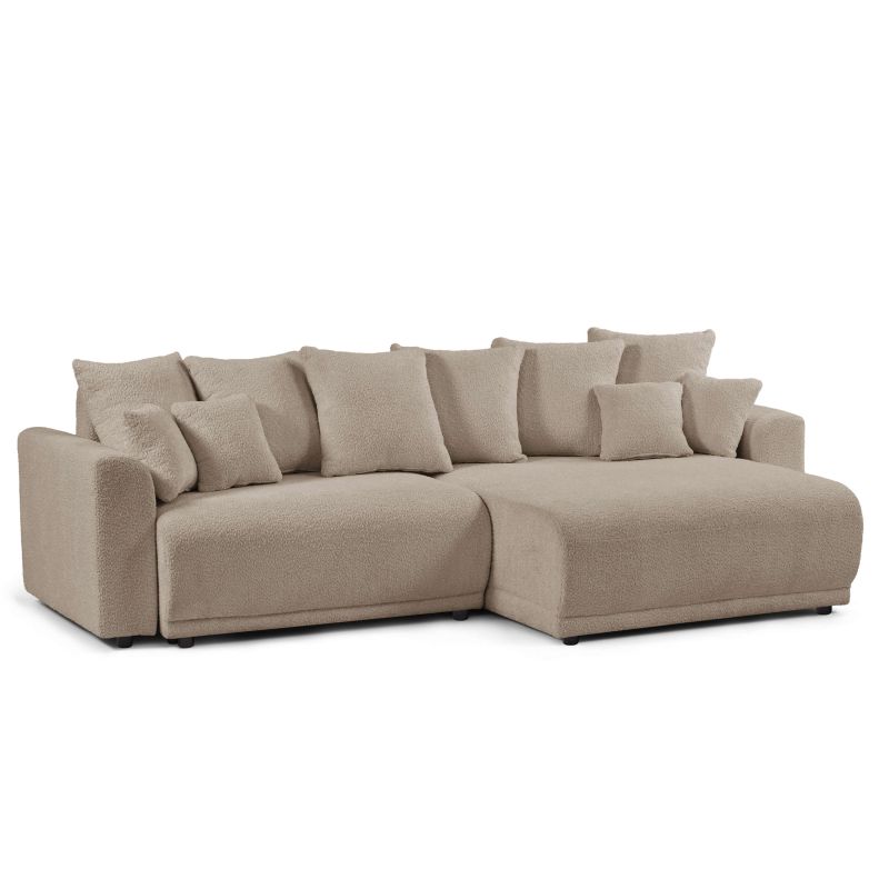 Canapé d'angle convertible et réversible SOLINE 4 places tissu taupe