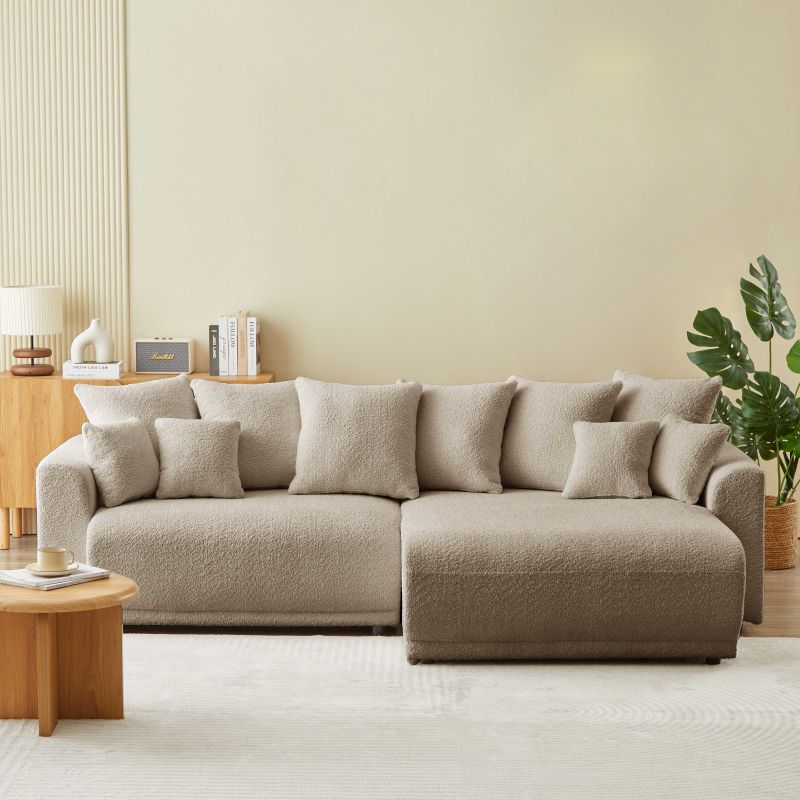 Canapé d'angle convertible et réversible SOLINE 4 places tissu taupe