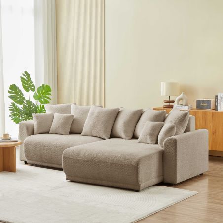 Canapé d'angle convertible et réversible SOLINE 4 places tissu taupe