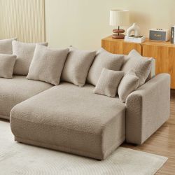 Canapé d'angle convertible et réversible SOLINE 4 places tissu taupe