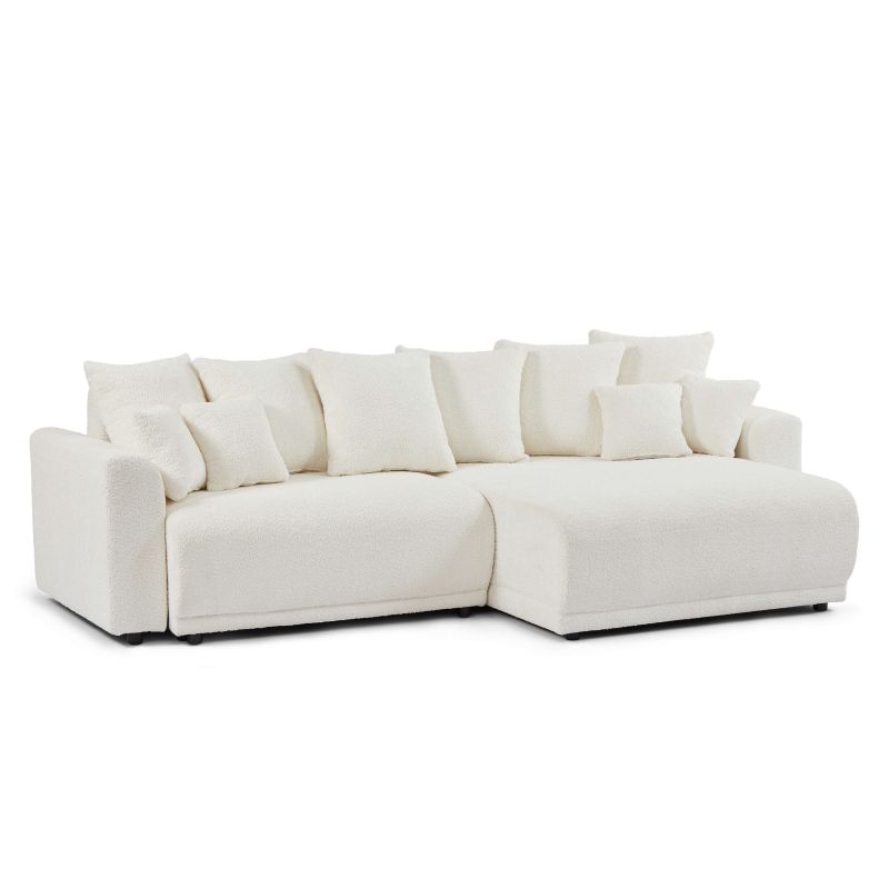 Canapé d'angle convertible et réversible SOLINE 4 places tissu beige