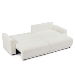 Canapé d'angle convertible et réversible SOLINE 4 places tissu beige