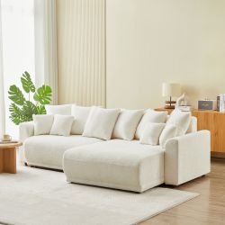 Canapé d'angle convertible et réversible SOLINE 4 places tissu beige