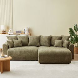 Canapé d'angle convertible et réversible SOLINE 4 places tissu vert