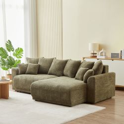 Canapé d'angle convertible et réversible SOLINE 4 places tissu vert