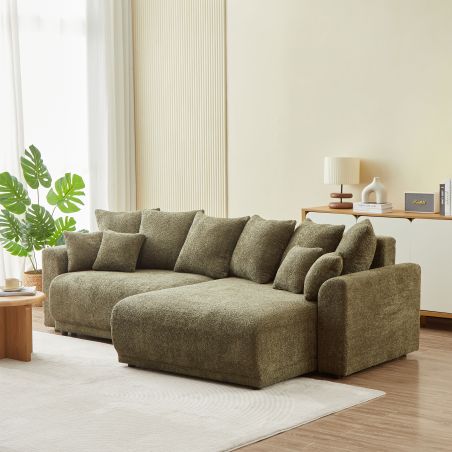 Canapé d'angle convertible et réversible SOLINE 4 places tissu vert