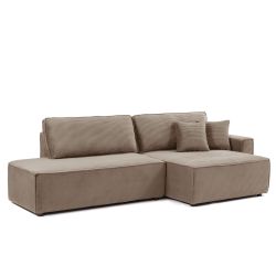 Canapé d'angle droit ouvert convertible ZOLA 4 places velours cotelé taupe