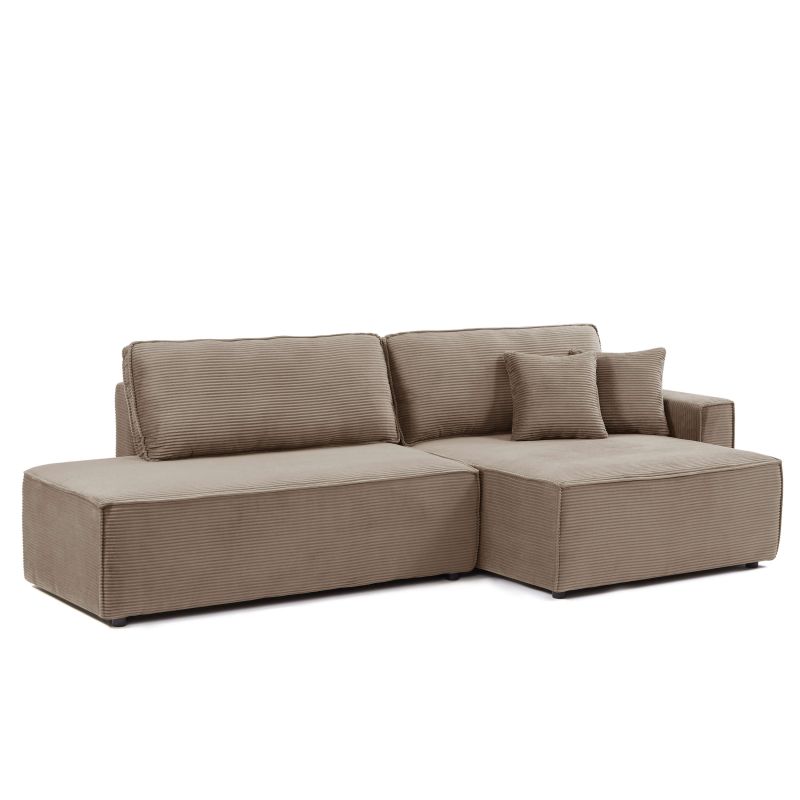 Canapé d'angle droit ouvert convertible ZOLA 4 places velours cotelé taupe