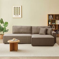 Canapé d'angle droit ouvert convertible ZOLA 4 places velours cotelé taupe