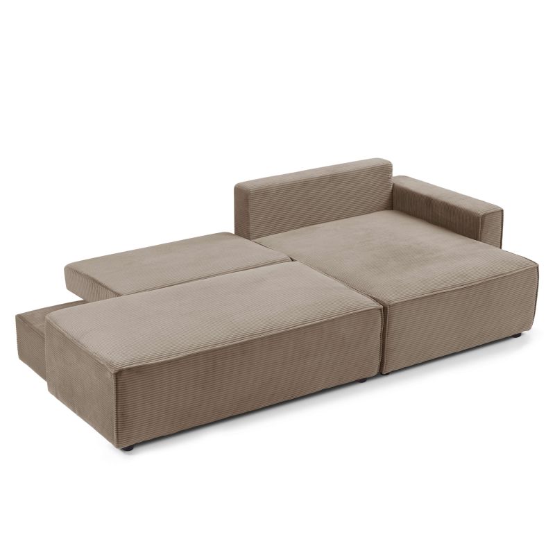 Canapé d'angle droit ouvert convertible ZOLA 4 places velours cotelé taupe