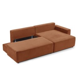 Canapé d'angle droit ouvert convertible ZOLA 4 places velours cotelé terracotta