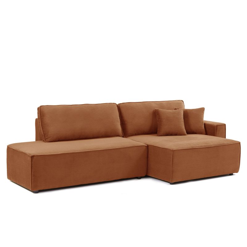 Canapé d'angle droit ouvert convertible ZOLA 4 places velours cotelé terracotta