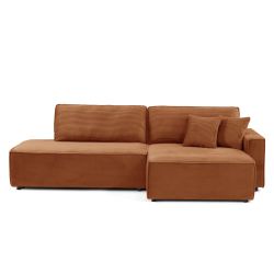 Canapé d'angle droit ouvert convertible ZOLA 4 places velours cotelé terracotta