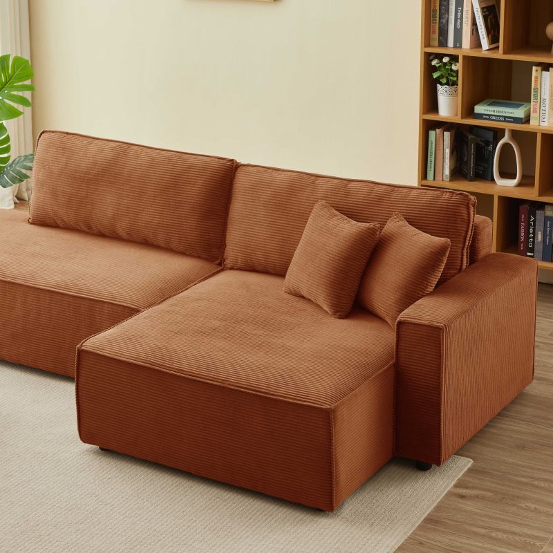 Canapé d'angle droit ouvert convertible ZOLA 4 places velours cotelé terracotta