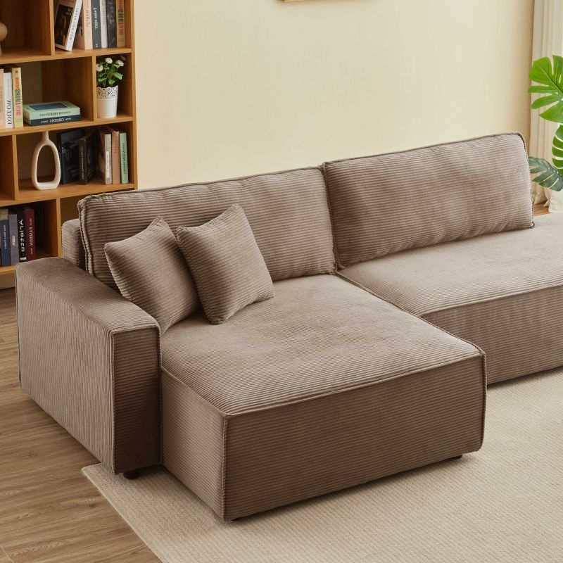 Canapé d'angle gauche ouvert convertible ZOLA 4 places velours cotelé taupe