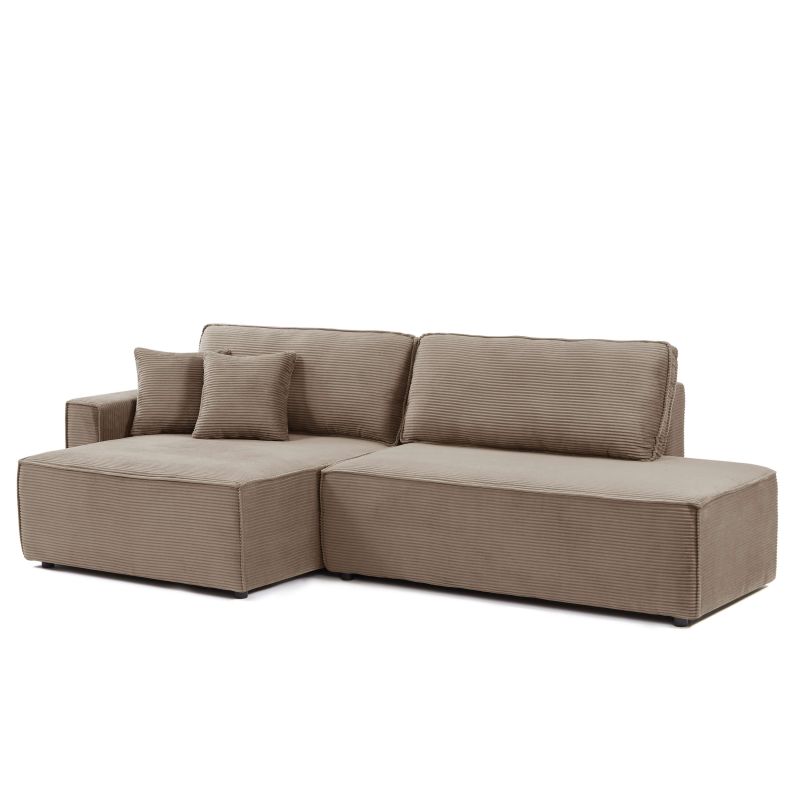 Canapé d'angle gauche ouvert convertible ZOLA 4 places velours cotelé taupe