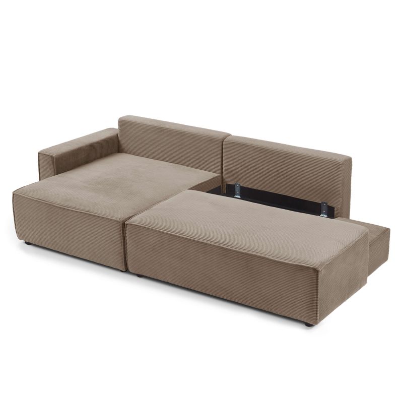 Canapé d'angle gauche ouvert convertible ZOLA 4 places velours cotelé taupe