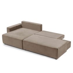 Canapé d'angle gauche ouvert convertible ZOLA 4 places velours cotelé taupe