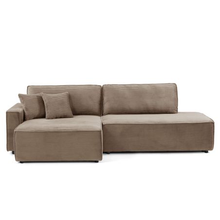 Canapé d'angle gauche ouvert convertible ZOLA 4 places velours cotelé taupe