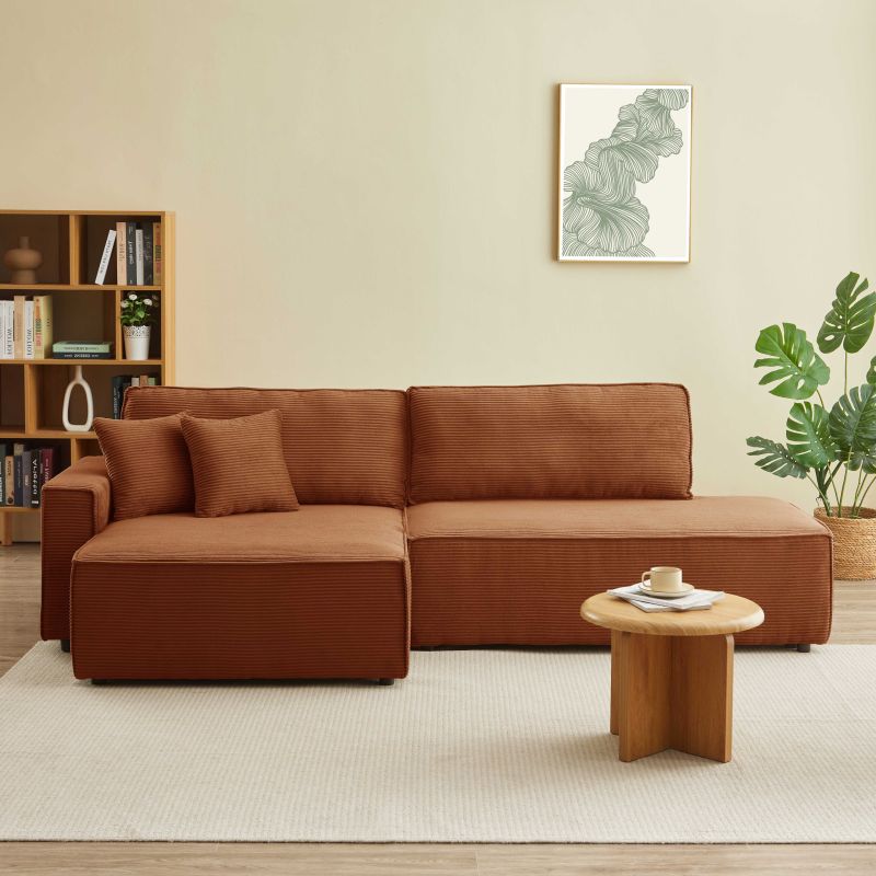 Canapé d'angle gauche ouvert convertible ZOLA 4 places velours cotelé terracotta